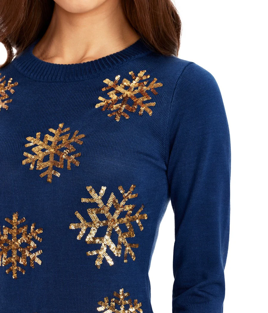 Women's Golden Snowflake Sweater Dress - Image 3