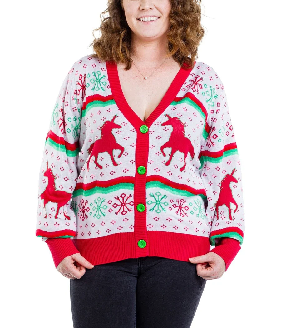 Women's Christmicorn Cardigan Sweater - Image 3